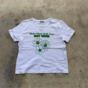 Zara Woman’s White Short Sleeve T-shirt with Green Print